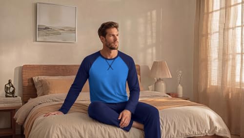Ekouaer Mens Pajama Set Long Sleeve PJs Lightweight Sleepwear with Pockets - image 6