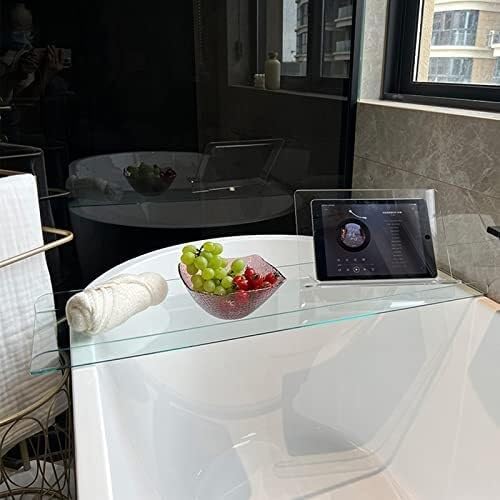 Clear Acrylic Bathtub Tray Caddy – Luxury Bathroom Organizer with Phone Bracket, Waterproof & Anti-Fall, Nordic Style, Multi-Function Tub Shelf，Clear 29.5
