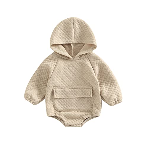 Image of xiqaalombvt Infant Baby Girl Boy Winter Clothes Hoodie Pullover Sweatshirt Romper Solid Long Sleeve Onesie Fall Outfit (Solid Khaki-Warm, 0-6 Months)