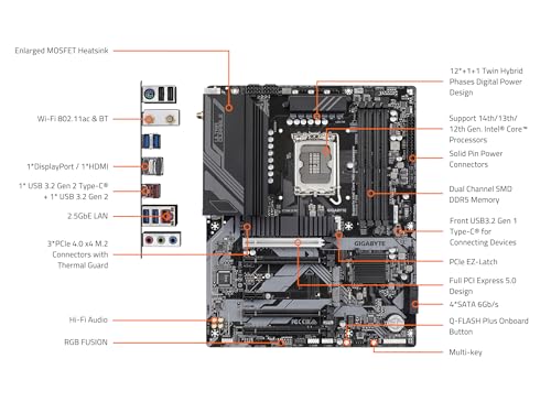 Image of GIGABYTE Z790 D AC LGA 1700 Intel Z790 ATX Motherboard with DDR5, Triple M.2, PCIe 5.0, USB 3.2 Gen2X2 Type-C, 2.5GbE LAN, PCIe EZ-Latch, Multi-Key