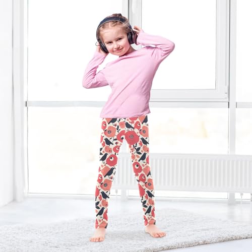 KLL Red Roses with Eyeballs and Black Crows Little Girls Athletic Leggings Stretch High Waisted Athleisure Pants Gym4