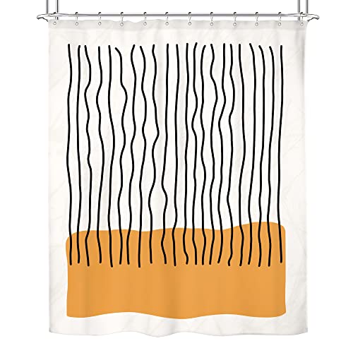 Riyidecor Mid Century Abstract Shower Curtain Modern Minimalist Vertical Stripe And Orange Block 60Wx72H Inch Black Line Colorful Art Painting Fabric Decor Bathroom Polyester Waterproof 12 Pack Hooks #TOP5