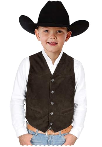 Boys Suede Leather Vest 5 Buttons Regular Fit Waistcoat for Suit or Tuxedo