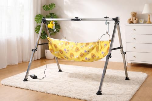 Image of Smiley Automatic Baby Swing Cradle for Baby 0-3 Years (NRI with Yellow) (Cradle Cloth Colour May Vary) | Full Folding