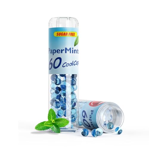 PAPERMINTS - Billes à la Menthe pour une haleine fraiche et durable - Combat la mauvaise haleine - Bonbon menthol sans sucre ni alcool - Grand format - 60 billes cool caps