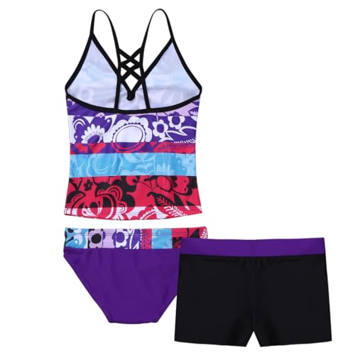 Kids Girls 3 Piece Swimwear Sleeveless Floral Printed Tops with Bottoms Shorts Set Bathing Suit Beachwear2