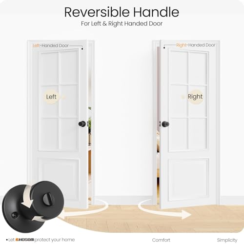 HOSOM Privacy Door Knob with Lock, Matte Black Door Knob Set, Black Door Handles Interior, Keyless Doorknobs Interior Door Lock for Bedroom, Bathroom, 1 Pack