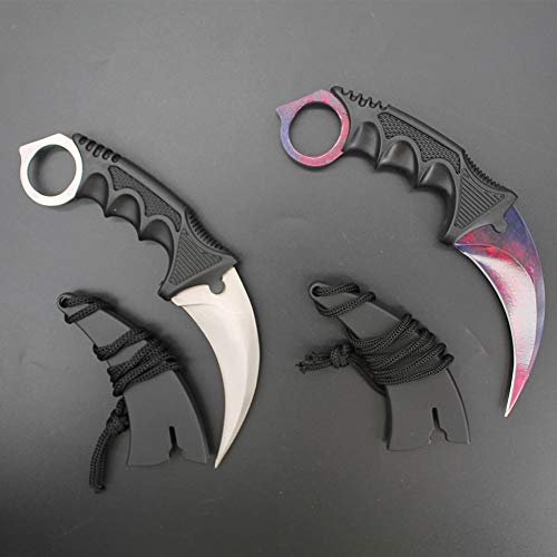 Karambit Knife, Set Of 2, Cs-Go For Hunting Camping Fishing And Field Survival, Stainless Steel Fixed Blade Tactical Knife With Sheath And Cord (Silver + Purple Dark). #TOP6