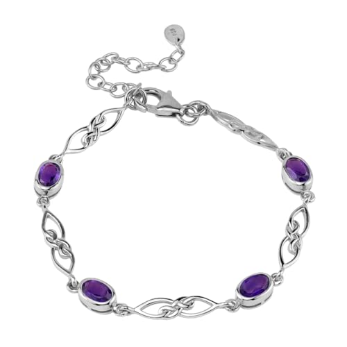 Image of Silvershake Birthstone Gemstones White Gold Plated or Yellow Gold Plated 925 Sterling Silver Scroll /Filigree Celtic Knot Weave 7.25 to 8.75 Inch with Adjustable Extension Bracelet Jewelry for Women
