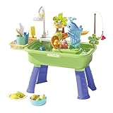 Kinderküche Spielset mit Realistischem Geschirr Angelwerkzeugen Sand Wasser Spiel Und Abnehmbarer Tischplatte für Fantasievolle Bildungsaktivitäten Un, GrÜn