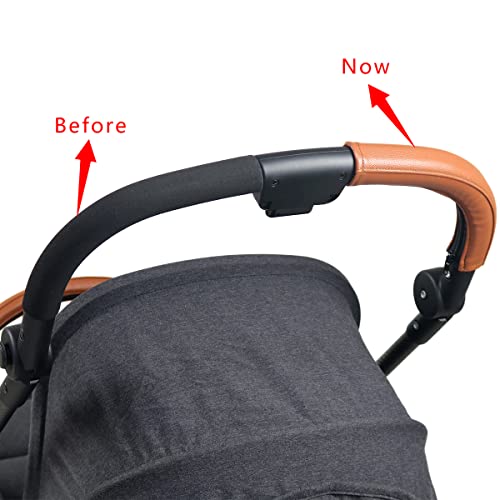 gogolotom PU-Leder-Griffabdeckung, kompatibel mit Cybex Melio Carbon Kinderwagen, Kinderwagen-Buggy, Stoßstange, Armlehnenbezug, Kinderwagen-Zubehör (für Mama-Griff, braun)