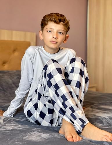 Arshiner Boys Pajama Pants 2 Pack Soft Plaid Sleepwear Kids Lounge PJ Bottoms with Pockets4