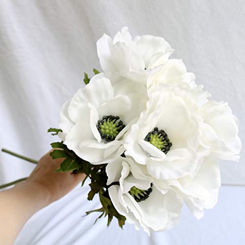 Mufen 7Pcs Anemone Artificial Flowers Real Touch Silk Flower Wedding Bride Bouquet Diy Home Decor (White) #TOP2