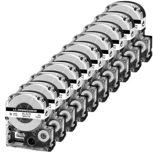 Ruban LK-3WBN SS9KW noir sur blanc 9mm pour étiqueteuse LabelWorks