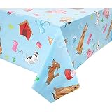 Blue Panda Birthday Tablecloth Puppy Dog Theme - 54 x 108 in, Blue, Pack of 3, Rectangular - Disposable Plastic Table Cover with Dog Print for Doggy Party Decor