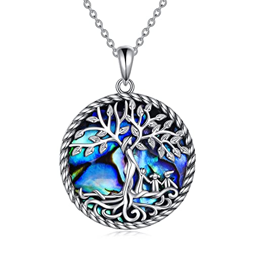 ONEFINITY - ONEFINITY Tree of Life Necklace Sterling Silver Mother and Child Abalone Shell Tree of Life Pendant Necklace Family Jewelry for Women Girls