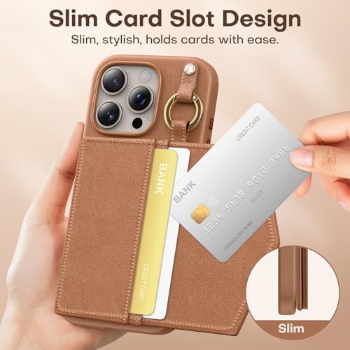 TAURI for iPhone 15 Pro Max Case, Removable Magnetic Wallet Case with Card Holder, [Compatible with MagSafe] Durable PU Leather Phone Case with Wireless Charging, Brown - Thumbnail 6