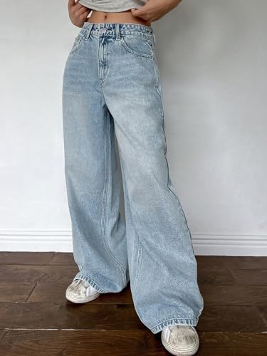 Image of Shasmi Women's Black Wide Leg Baggy Jeans | Loose Fit Denim Pants for Women | High Rise Streetwear | Casual Oversized Wide Leg Denim | Korean Style Baggy Trousers with Pockets (Jeans 296)