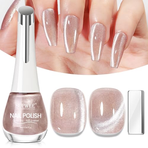 SUPWEE Cat Eye Smalto per unghie 16 ml, olografico, magnetico, rosa chiaro, ad asciugatura rapida, glitter, senza lampada UV per manicure, casa, fai da te, nail art