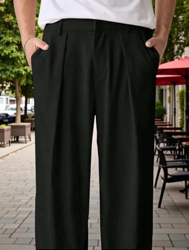 Image of KOTTY Men's Wide Leg Casual Style Korean Trousers with Relaxed Fit Tailoring Modern Structured Design for Professional Wear