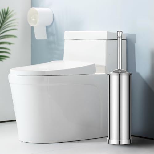 Image of Chrome Toilet Brush and Holder,Toilet Bowl Brush with Long Handle for Bathroom,Toilet Cleaner Brush-Space,Saving,Covered Brush,Durable, Deep,Cleaning,Splash Resistant (Chrome)