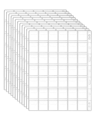 QWORK® 12 Hojas Páginas de Colección de Monedas con 9 Agujeros para Album Monedas, 42 Compartimentos de 29 mm