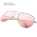 The Fresh Classic Metal Frame Light Color Lens XL Oversized Aviator Sunglasses with Gift Box (3-Glod, Pink)