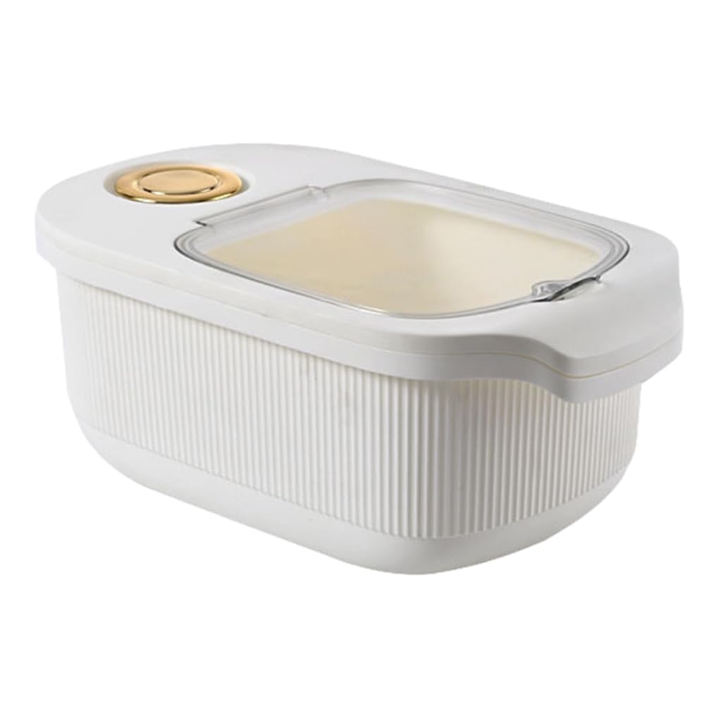 Yixannx White Large Capacity Rice Bucket Safe And Durable Storage Container For Rice And Grains Smooth Line Storage Bucket Box, 5Kg