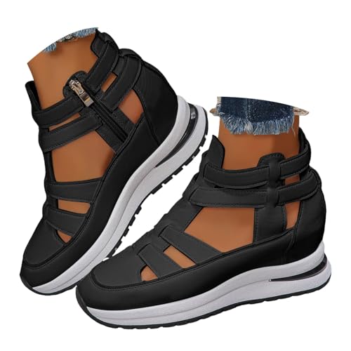 Orthopedic Sneaker Sandals for Women 2026 Comfortable Lightweight Side Zipper Wedge Sandals Hollow out Breathable Platform Chunky Wedges Sneakers Leather Closed Toe Non Slip Casual Strappy Sandal