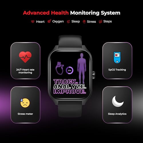 Image of Nervfit Pulse Smartwatch with 1.83 inch TrueColor+ HD Display | Bluetooth Calling | Waterproof | Heart Rate & SpO2 Tracking | Sleep & Stress Monitor | 5-Day Battery | Sports Modes (Pulse Black)