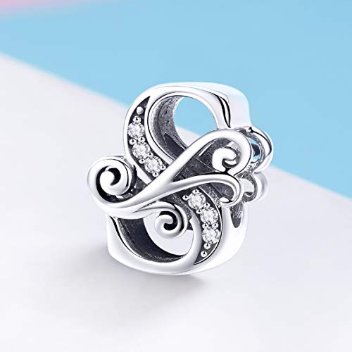 Image of Eternalll Jewellery - Spacer Beads Authentic 925 Sterling Silver Charms Vintage A-Z Letter Alphabet Charms for Bead Bracelets Women Charm Diy Jewelry