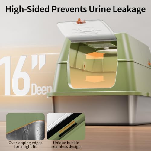 Image of Stainless Steel Cat Litter Box with Lid, Flip-Top XL Large, Green