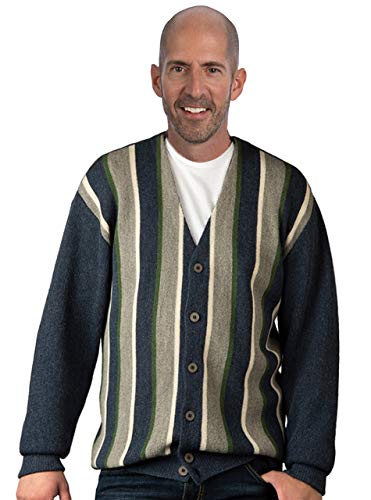 Men's Striped Classic Cool Button Down Cardigan Sweaters - 100% Alpaca Wool