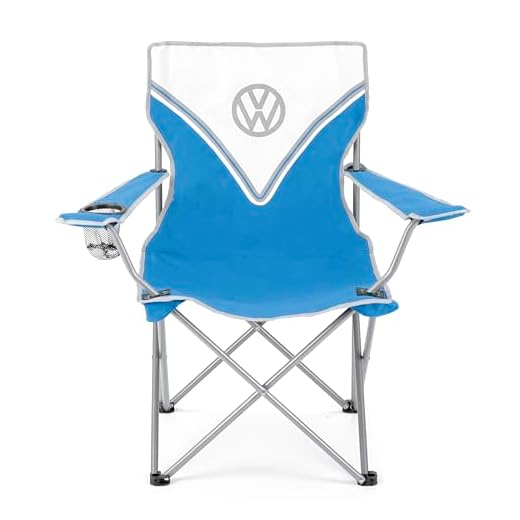 VW Collection - Volkswagen Furgoneta Hippie Bus T1 Van Silla de Camping Plegable con un Estuche (Frente/Azul & Blanco)