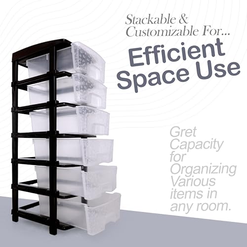 Image of Plastic Modular Drawer Storage Chest Of Drawers Organizer Storage Box, Large Stomo Racks For Multipurpose Anti-slip Shoes Organizers (Transparent, 6 Layer)