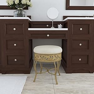 Hillsdale villa iii backless metal vanity stool with ornate lattice detailing antique beige  urban country home decor