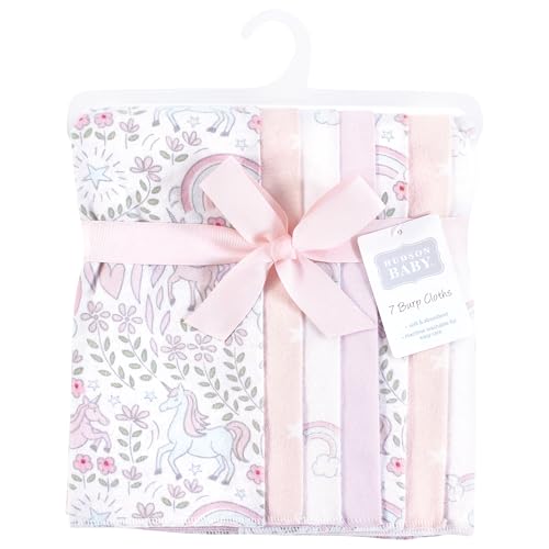 Image of Hudson Baby Unisex Baby Flannel Burp Cloth 7pk, Dreamy Unicorn, One Size