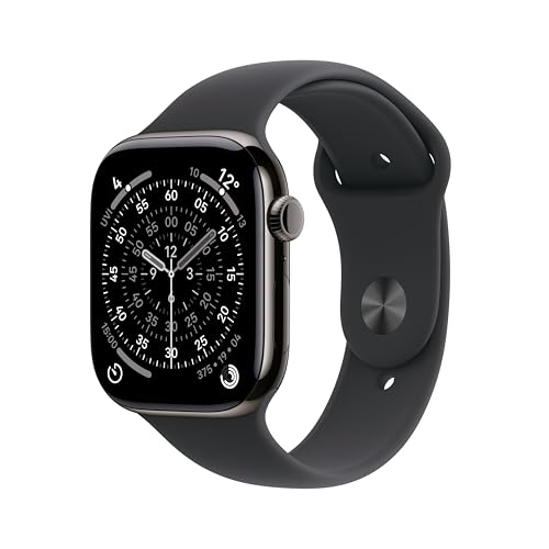 Apple Watch Series 11 GPS + Cellular 46 mm Smartwatch mit Titangehäuse in Schiefer und Sportarmband in Schwarz (M/L) Schlafindex Fitnesstracker Gesundheitsüberwachung Always-On Display