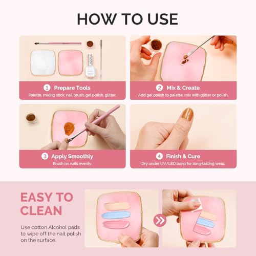 Image of MelodySusie 2Pcs Square Resin Nail Art Palette with Spatula, Professional Gel Polish Mixing Board & Nail Training Companion for Practice Hands & Fingers, Pink & White