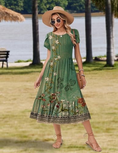 Image of Zeagoo Women Summer Midi A Line Dress Short Sleeve Casual Flowy Tiered Beach Long Sundress with Pockets 2026 Vacation Travel