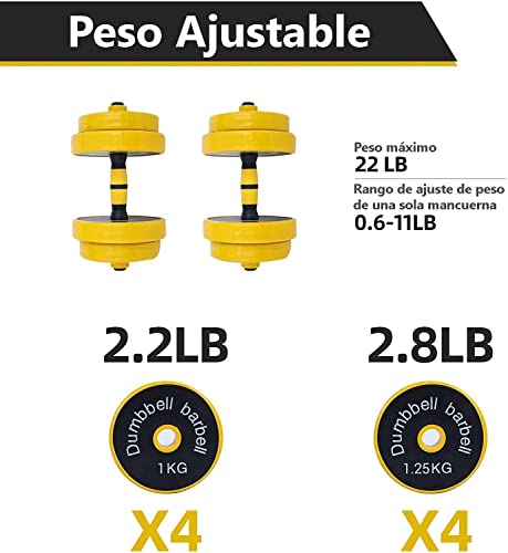 The-Finix-Sports-44LB-Adjustables-Dumbbells-Barbell-Weight-Pair-Free-Weights-3-in-1-home-gym-Set-set-2-max-22lbs-each-dumbells-and-a-barbell-Yellow