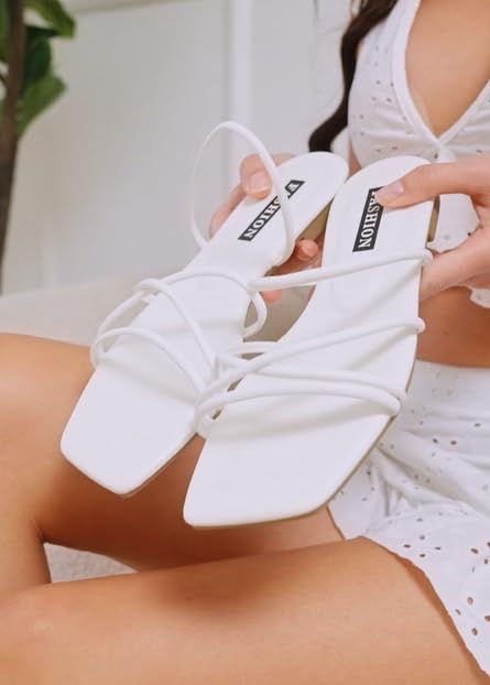 GORGLITTER PU Leather Flat Slip on Sandals Cross Strap Open Toe Summer Slide Sandals3