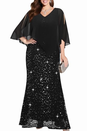 Plus Size Formal Dress Black Evening Gown Sequin Mermaid Prom
