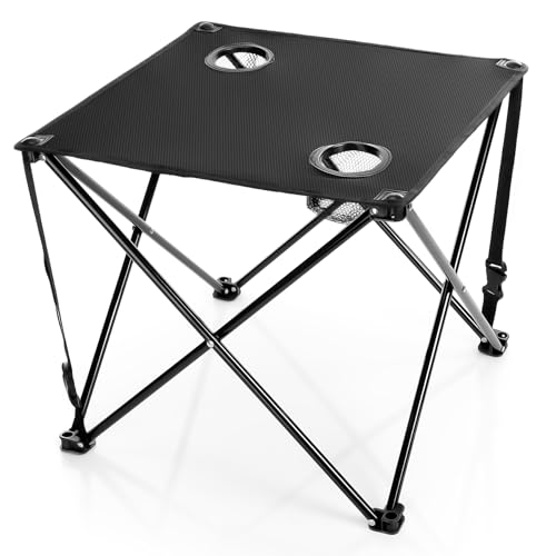 BigDean Campingtisch faltbar mit 2 Getränkehaltern Schwarz belastbar bis 30 kg – tragbarer &...