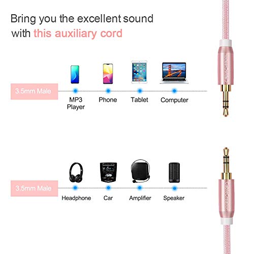 Image of CableCreation 6Feet 3.5mm Braided Audio Cable, 3.5mm Stereo Aux Cable Male to Male Premium Metal Compatible with Smartphones, Tablets, MP3 Player, Pink