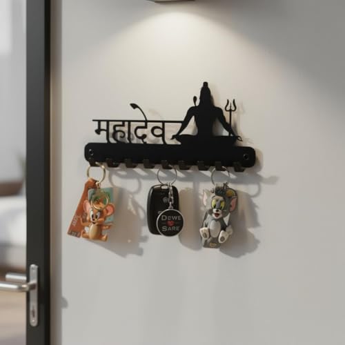 Image of Ventuos Metal Wall Mounted Key Holder with 6 Hooks, Mahadev Design, Key Organizer for Home Office Bedroom Entryway