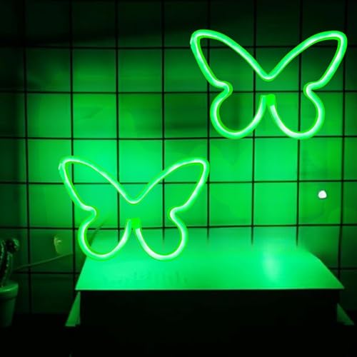 Image of 2 Pcs Butterfly Neon Signs,USB or 3-AA Battery Powered Neon Light or Party, Birthday, Wedding, Bedroom Wall Bar, Bedroom, Indoor