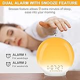 Relógio de Alarme Com Simulação do Nascer e Pôr do Sol, Alarmes Duplos, Rádio FM, 7 Sons Naturais, Soneca, Luz Noturna de 7 Cores, Alarme Digital glide