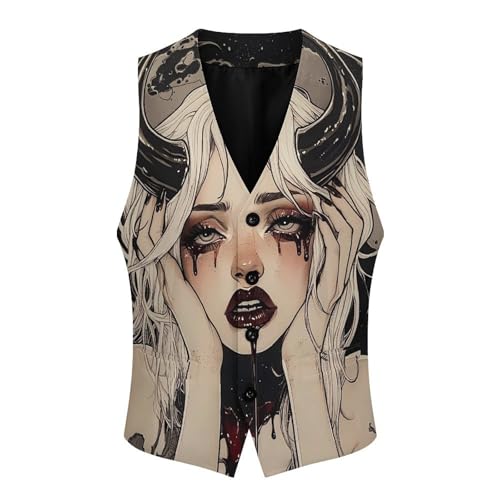 Devilish Woman Evil Gothic Men's Formal Suit Vest for Business Formal Or Casual Dress Waistcoat Wedding4