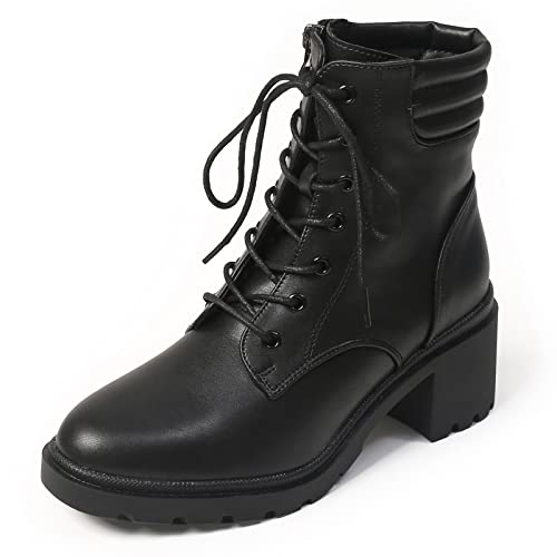 DADAWEN Damen Kampfstiefel Frühling Herbst Winter Stiefeletten Schwarz 37 EU